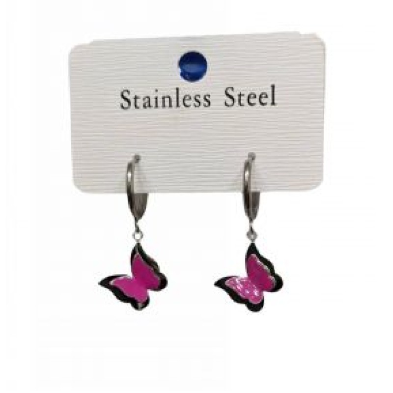 Kostibas 3113-731AF, Σκουλαρίκια Κρίκοι, Ατσάλι, Ασημί/Φούξια
