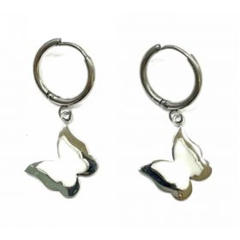 Kostibas 3113-731AL, Σκουλαρίκια Κρίκοι, Ατσάλι, Ασημί/Λευκό