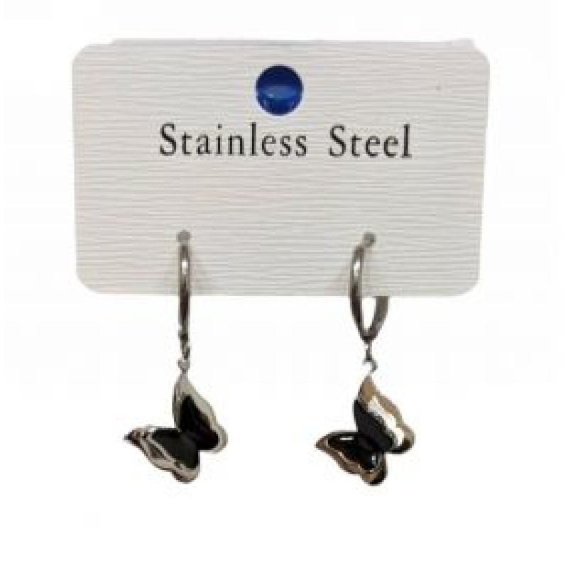 Kostibas 3113-731AM Σκουλαρίκια Κρίκοι, Ατσάλι, Ασημί/Μαύρο