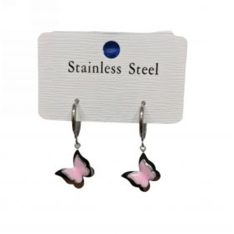 Kostibas 3113-731AR, Σκουλαρίκια Κρίκοι, Ατσάλι, Ασημί/Ροζ