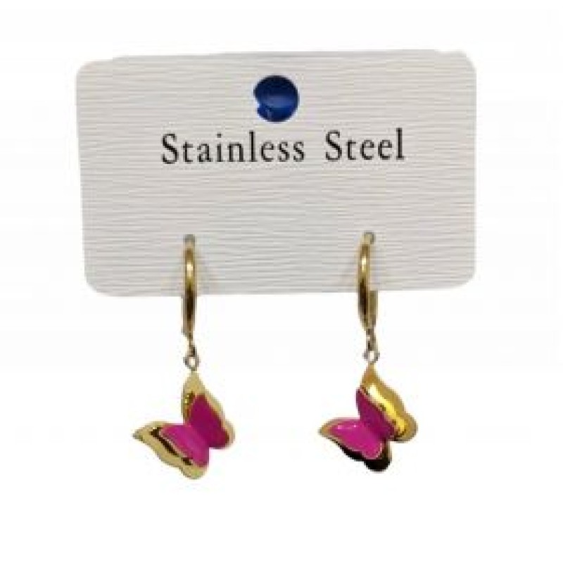 Kostibas 3113-731XF, Σκουλαρίκια Κρίκοι, Ατσάλι, Χρυσό/Φούξια