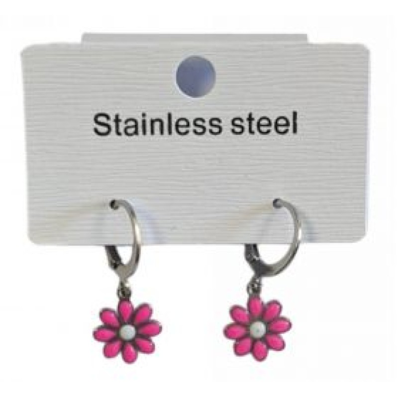 Kostibas 3113-738AF, Σκουλαρίκια Κρίκοι, Ατσάλι, Ασημί/Φούξια