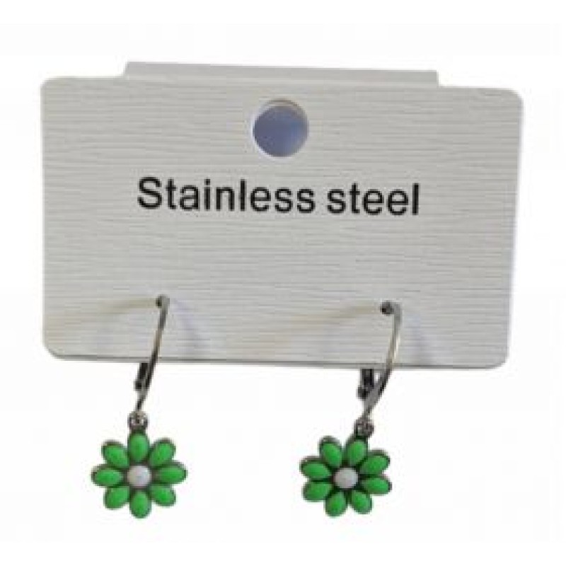 Kostibas 3113-738AP, Σκουλαρίκια Κρίκοι, Ατσάλι, Ασημί/Πράσινο