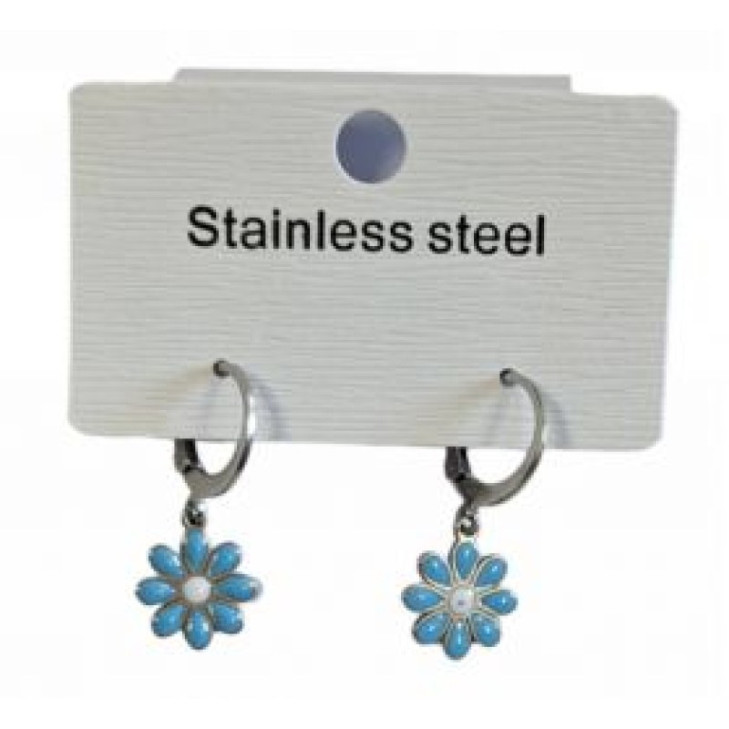 Kostibas 3113-738AT, Σκουλαρίκια Κρίκοι, Ατσάλι, Ασημί/Τιρκουάζ