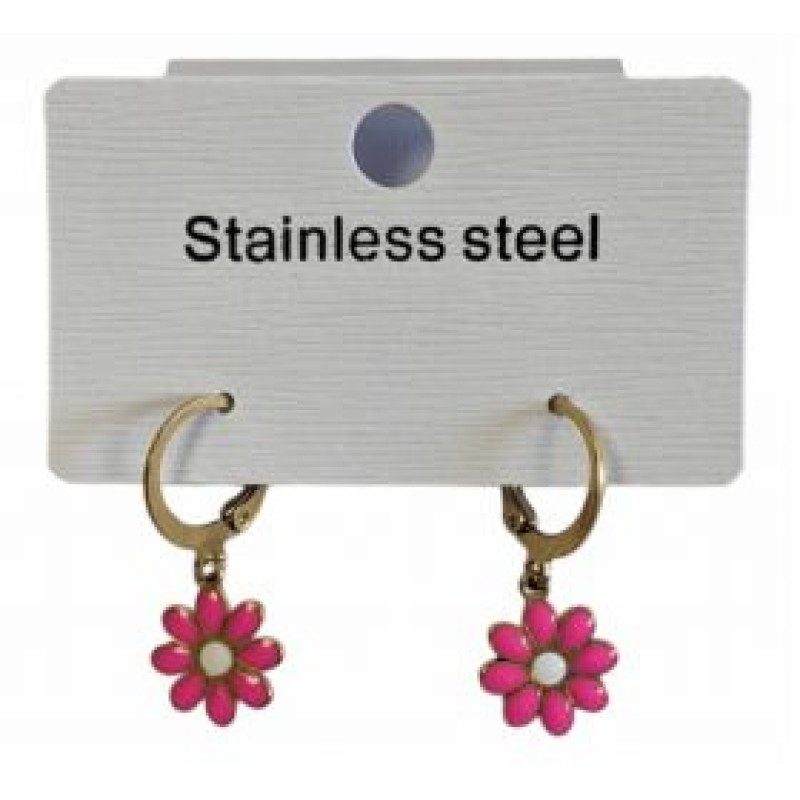 Kostibas 3113-738XF, Σκουλαρίκια Κρίκοι, Ατσάλι, Χρυσό/Φούξια