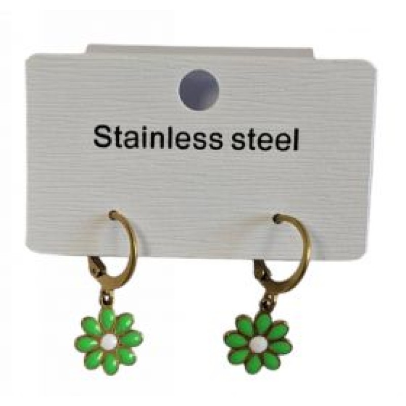 Kostibas 3113-738XP, Σκουλαρίκια Κρίκοι, Ατσάλι, Χρυσό/Πράσινο