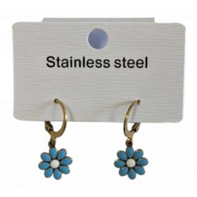 Kostibas 3113-738XT, Σκουλαρίκια Κρίκοι, Ατσάλι, Χρυσό/Τιρκουάζ