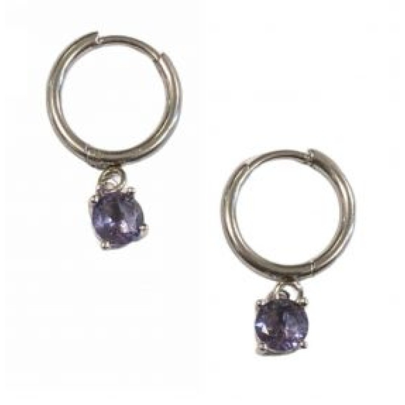Kostibas 3113-773AJ, Σκουλαρίκια Κρίκοι, Ατσάλι, Ασημί/Μωβ