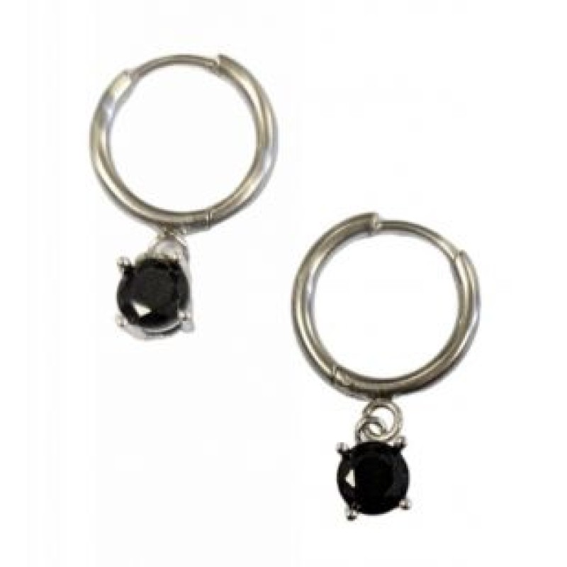 Kostibas 3113-773AM, Σκουλαρίκια Κρίκοι, Ατσάλι, Ασημί/Μαύρο