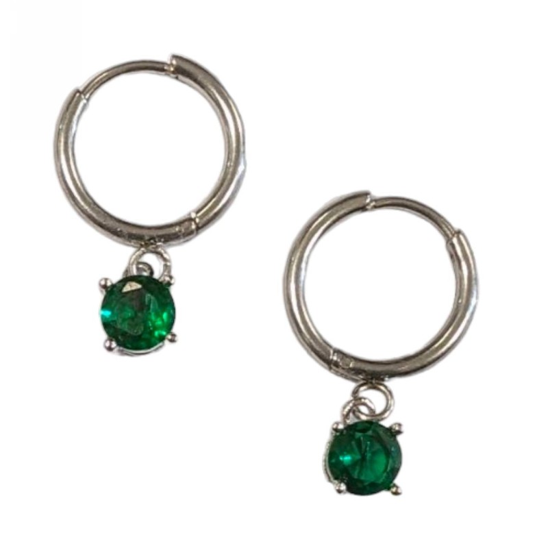 Kostibas 3113-773AP, Σκουλαρίκια Κρίκοι, Ατσάλι, Ασημί/Πράσινο