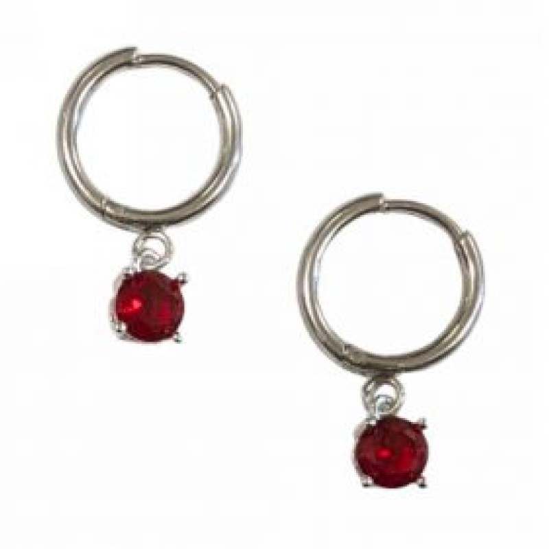 Kostibas 3113-773AU, Σκουλαρίκια Κρίκοι, Ατσάλι, Ασημί/Κόκκινο