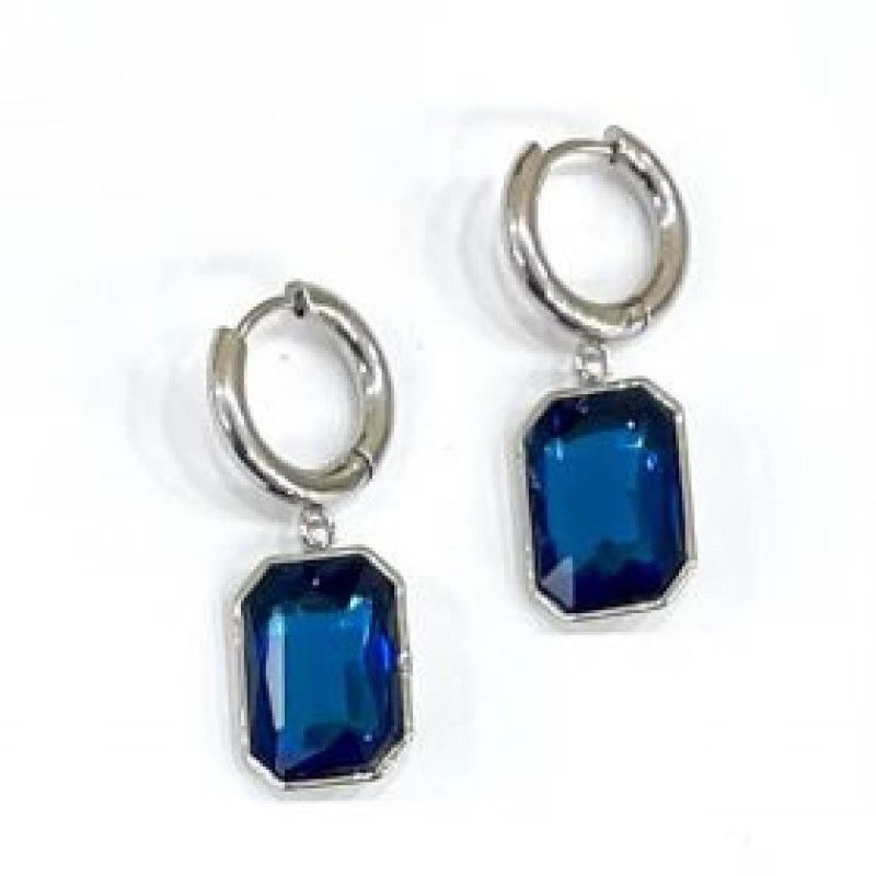 Kostibas 3113-791AB, Σκουλαρίκια Κρίκοι, Ατσάλι, Ασημί/Μπλε