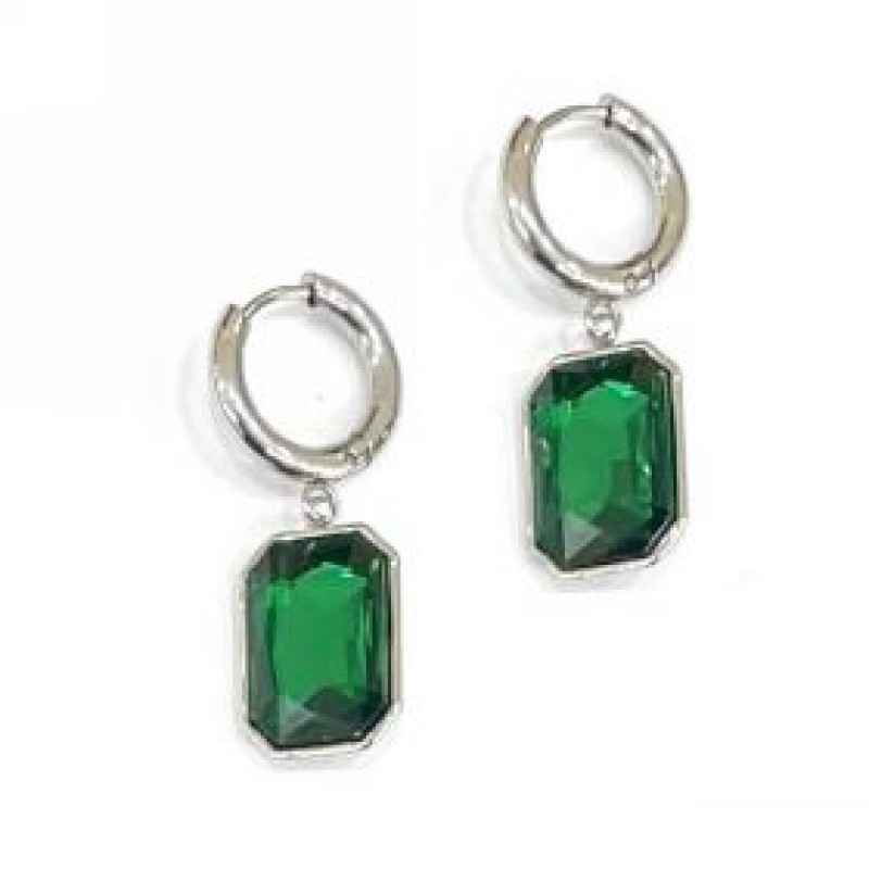 Kostibas 3113-791AP, Σκουλαρίκια Κρίκοι, Ατσάλι, Ασημί/Πράσινο