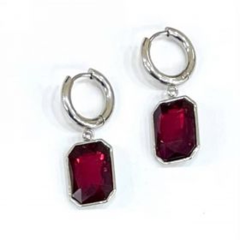 Kostibas 3113-791AU, Σκουλαρίκια Κρίκοι, Ατσάλι, Ασημί/Κόκκινο