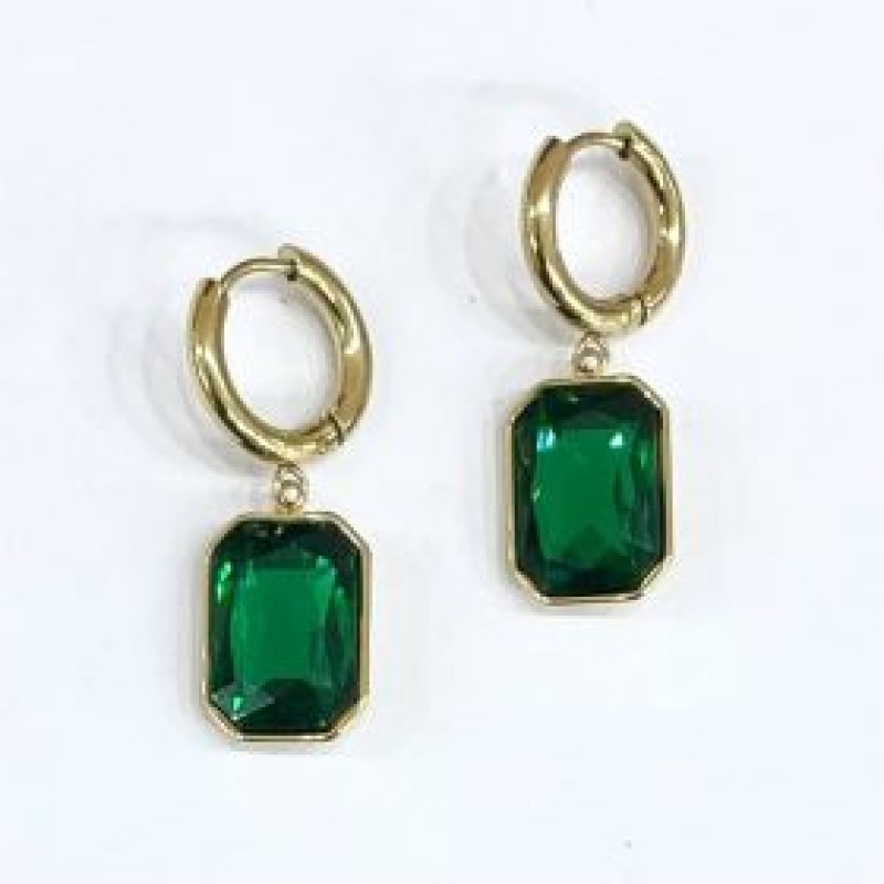 Kostibas 3113-791XP, Σκουλαρίκια Κρίκοι, Ατσάλι, Χρυσό/Πράσινο