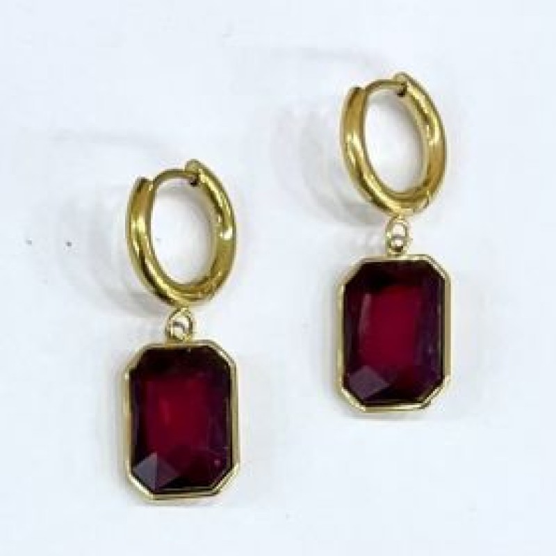 Kostibas 3113-791XU, Σκουλαρίκια Κρίκοι, Ατσάλι, Χρυσό/Κόκκινο