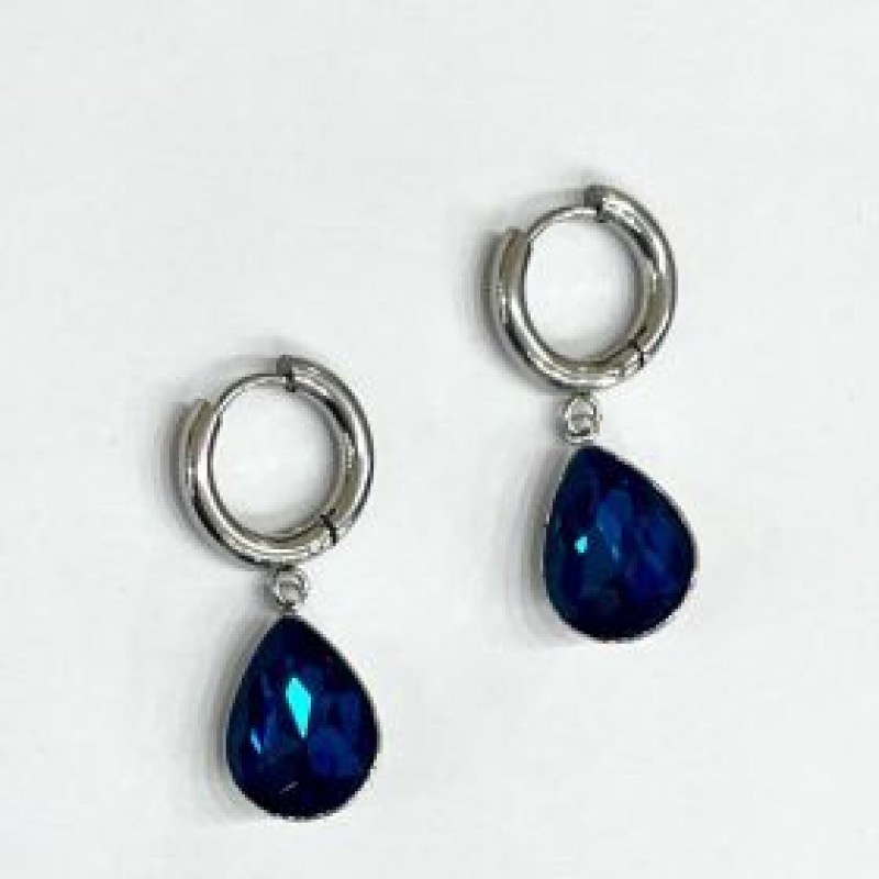 Kostibas 3113-792AB, Σκουλαρίκια Κρίκοι, Ατσάλι, Ασημί/Μπλε