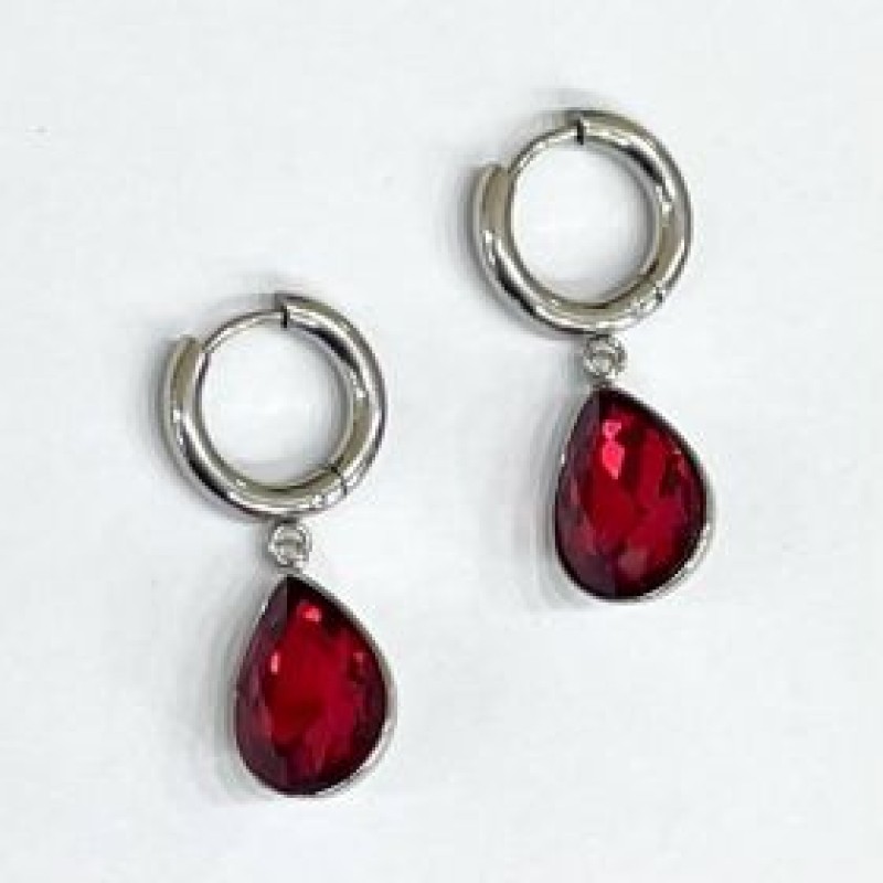 Kostibas 3113-792AU, Σκουλαρίκια Κρίκοι, Ατσάλι, Ασημί/Κόκκινο