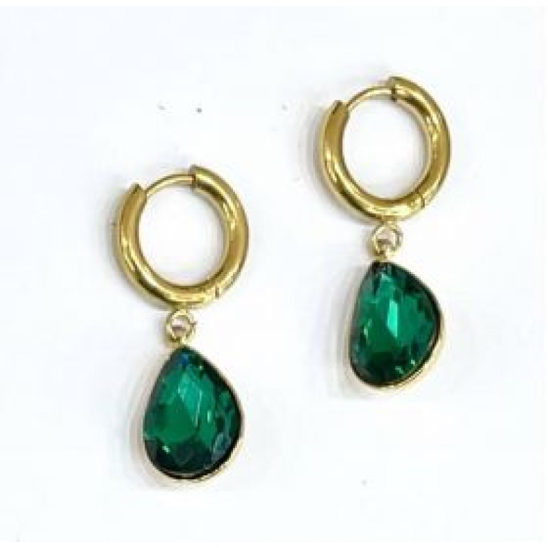 Kostibas 3113-792XP, Σκουλαρίκια Κρίκοι, Ατσάλι, Χρυσό/Πράσινο