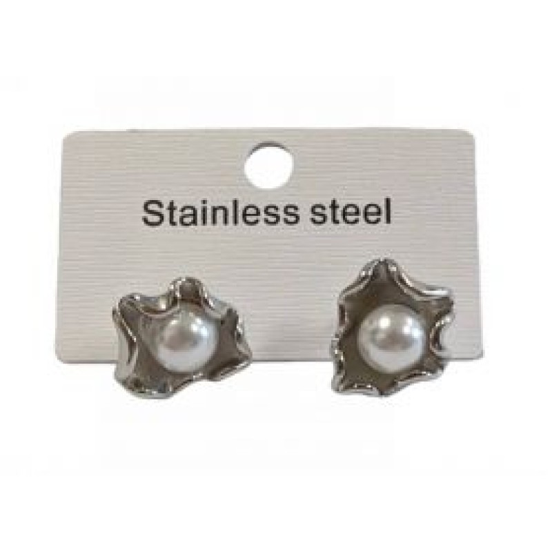 Kostibas 3113-954AP, Σκουλαρίκια Καρφωτά, Ατσάλι, Ασημί/Λευκό