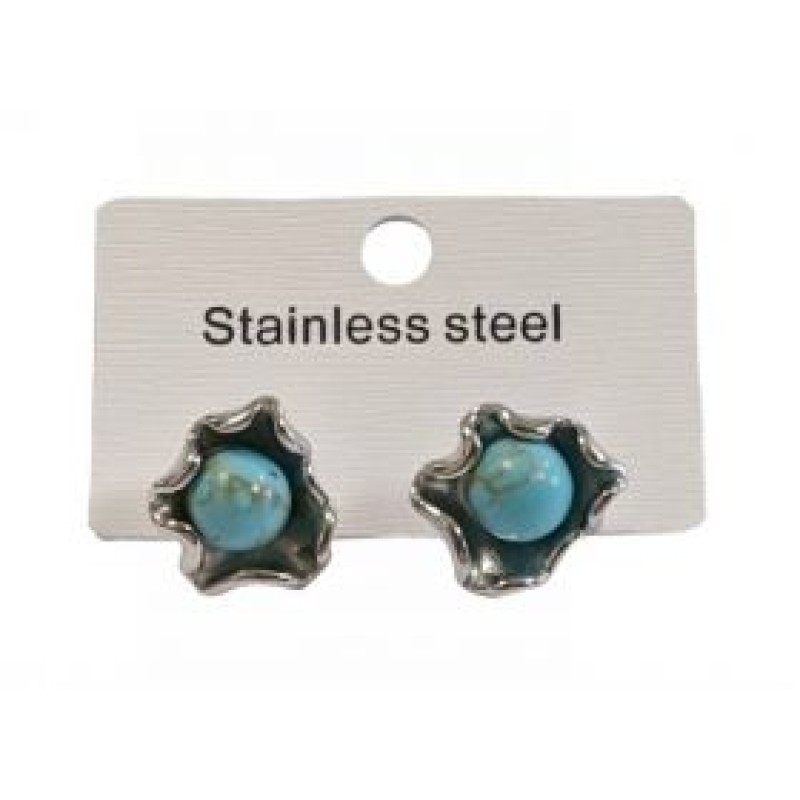 Kostibas 3113-954AT, Σκουλαρίκια Καρφωτά, Ατσάλι, Ασημί/Τιρκουάζ