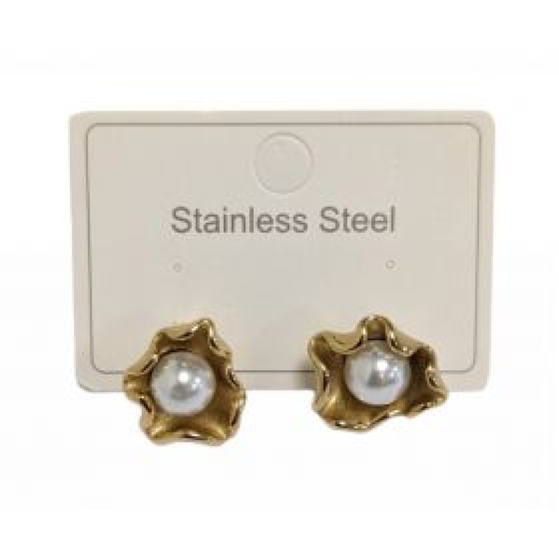 Kostibas 3113-954XP, Σκουλαρίκια Καρφωτά, Ατσάλι, Χρυσό/Λευκό