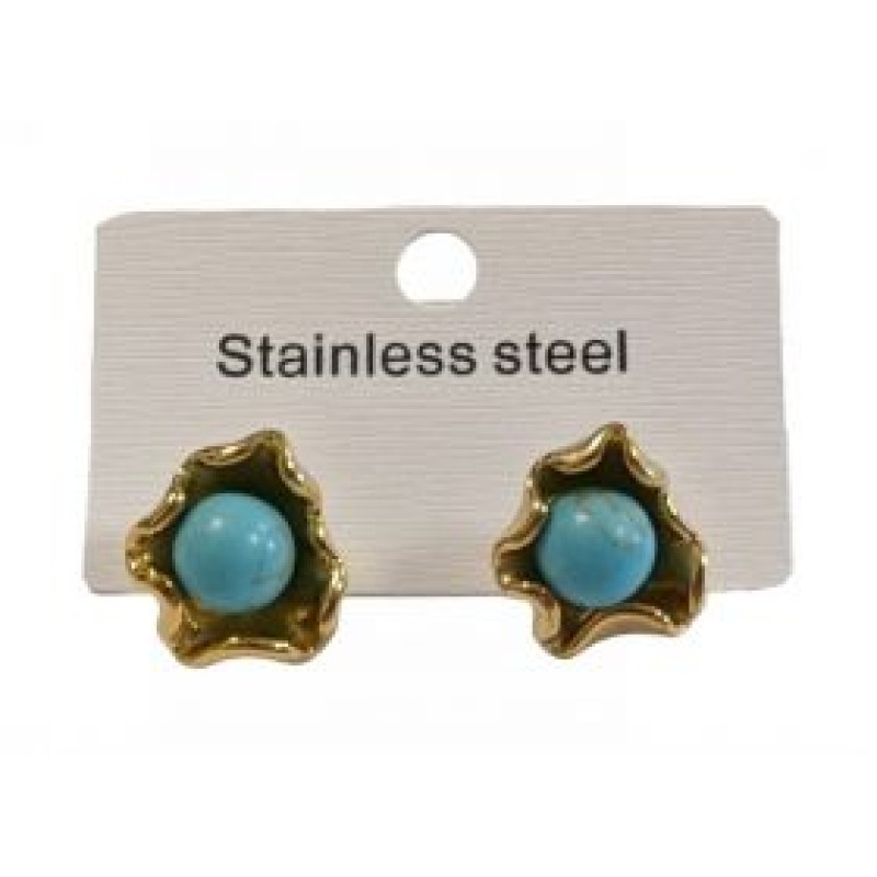 Kostibas 3113-954XT, Σκουλαρίκια Καρφωτά, Ατσάλι, Χρυσό/Τιρκουάζ