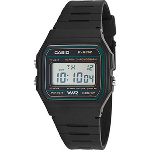 Casio F-91W-3DG, Καουτσούκ, Με Μπρασελέ, Μαύρο