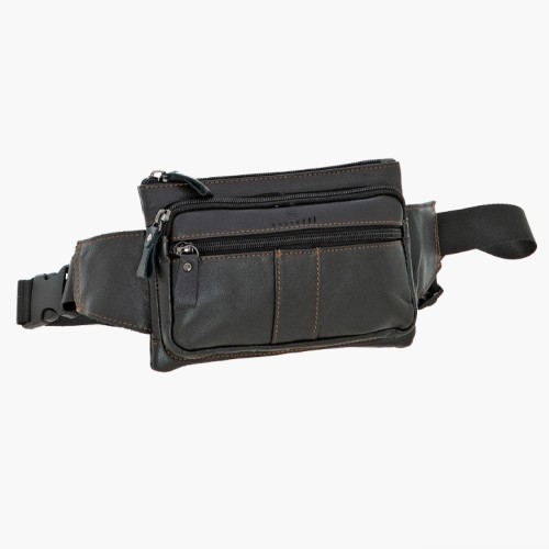 Bartuggi 718-5153641, Τσαντάκι Μέσης, Δερμάτινο, Μαύρο