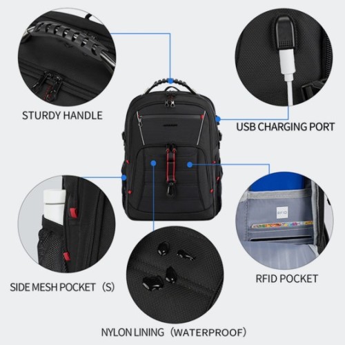 Kroser GMK881YX, Σακίδιο Πλάτης, Αδιάβροχο, Πολυεστέρας, Μαύρο 