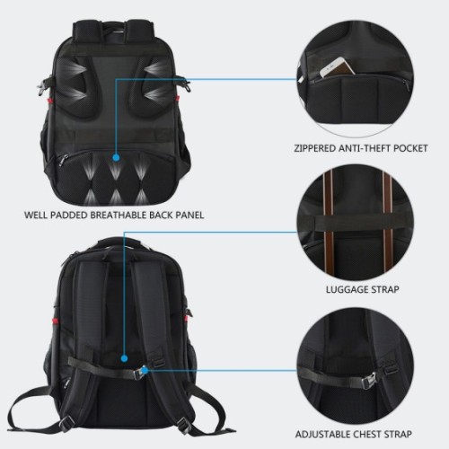 Kroser XXK-989, Σακίδιο Πλάτης, Αδιάβροχο, Πολυεστέρας, Μαύρο 