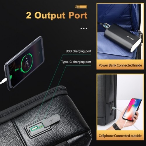 Bopai 61-120761 Equinox, Σακίδιο Πλάτης, Δερμάτινο, Μαύρο