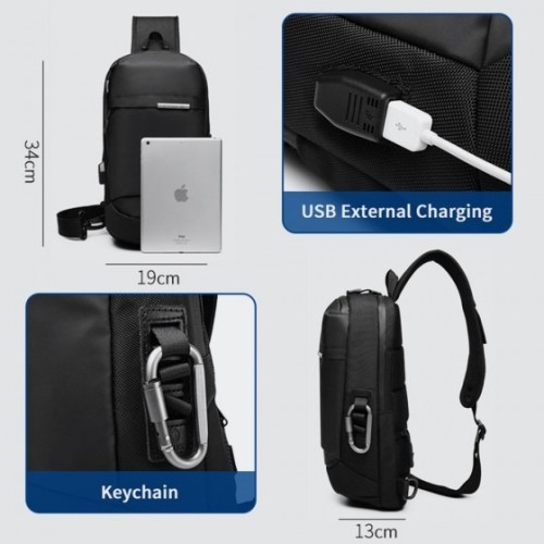 Ozuko 9262, Τσαντάκι Χιαστί, Αδιάβροχο, Γκρι