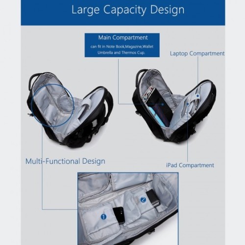 Ozuko 8980, Σακίδιο Πλάτης, Πολυεστέρας, Αδιάβροχο, Μαύρο