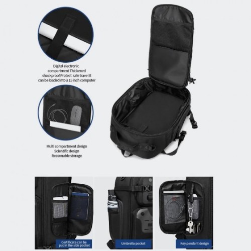 Ozuko 9590S, Σακίδιο Πλάτης, Πολυεστέρας, Αδιάβροχο, Μαύρο