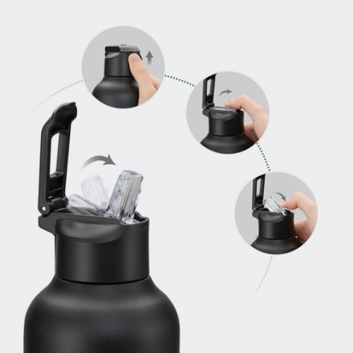 Uzspace 9017, Μπουκάλι Νερού/Θερμός, Ανοξείδωτο Ατσάλι, Μαύρο