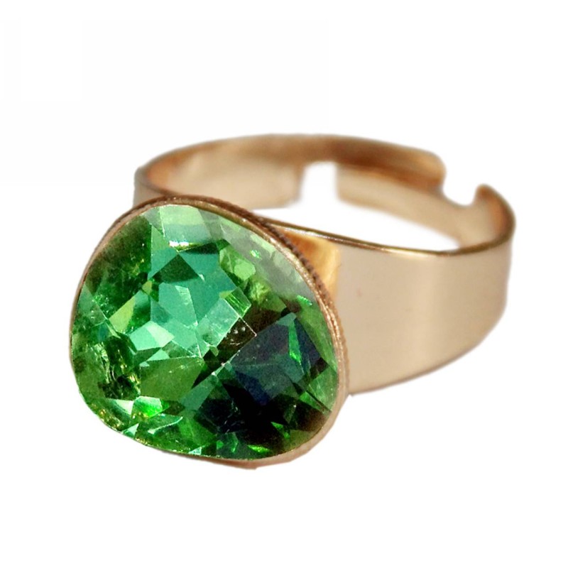 Kostibas 2512-541XP, Δαχτυλίδι, Γυαλί, Μεταλλικό, ΤΕ, Χρυσό με Πράσινο Κρυσταλλάκι