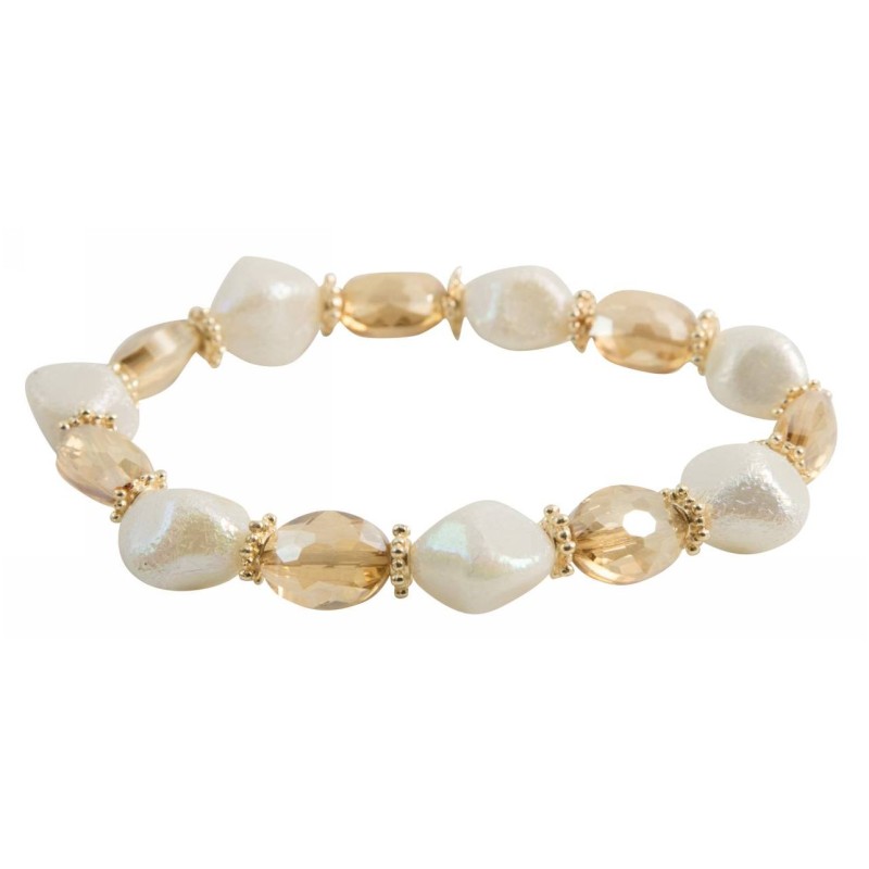 Kostibas 1528-844LX, Βραχιόλι, CCB, Γυαλί, ΤΕ, Χρυσό/Περλέ