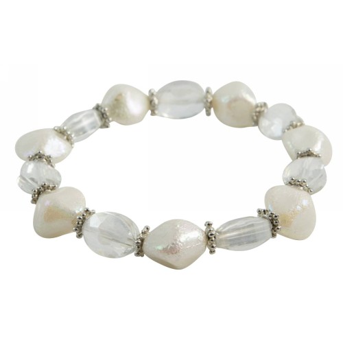 Kostibas 1528-844LA, Βραχιόλι, CCB, Γυαλί, Ασημί/Περλέ