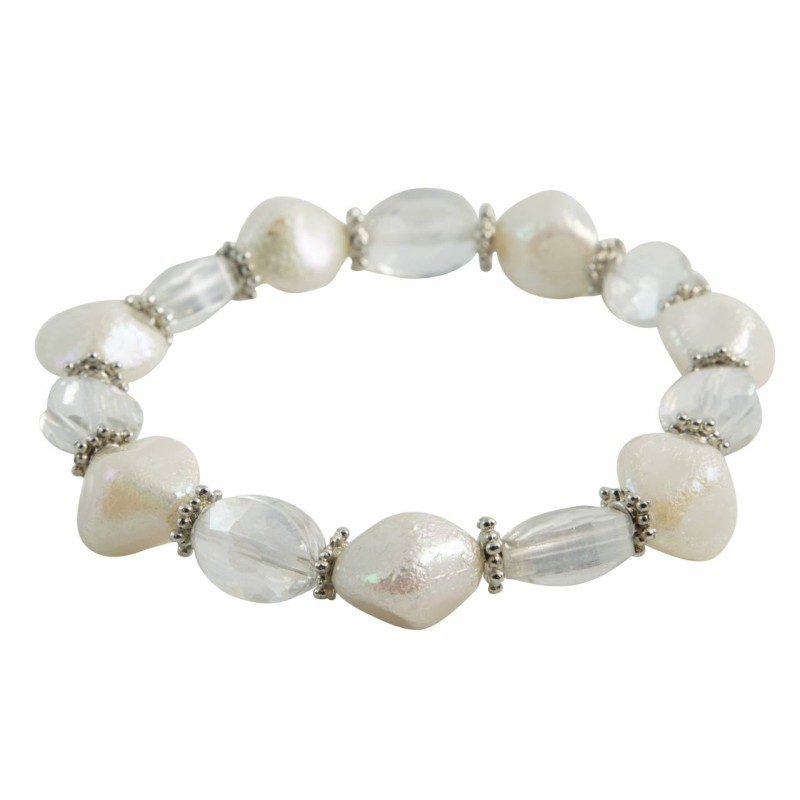 Kostibas 1528-844LA, Βραχιόλι, CCB, Γυαλί, Ασημί/Περλέ