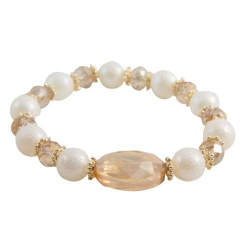 Kostibas 1528-842LX, Βραχιόλι, CCB, Γυαλί, ΤΕ, Χρυσό/Λευκό