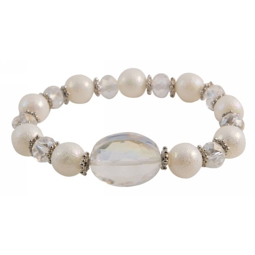 Kostibas 1528-842LA, Βραχιόλι, CCB, Γυαλί, Ασημί/Λευκό