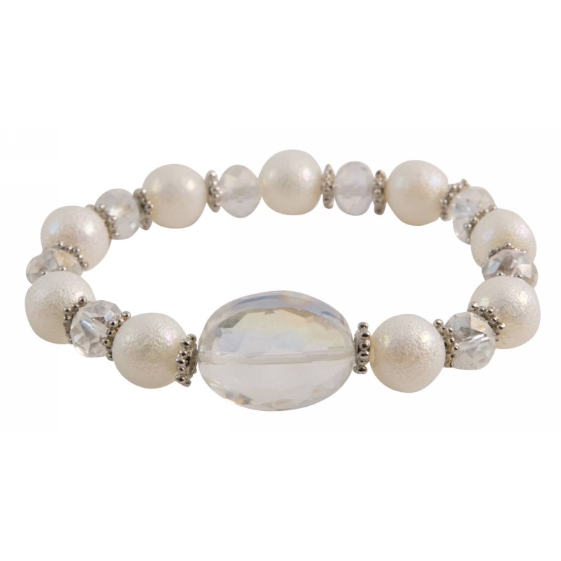 Kostibas 1528-842LA, Βραχιόλι, CCB, Γυαλί, Ασημί/Λευκό