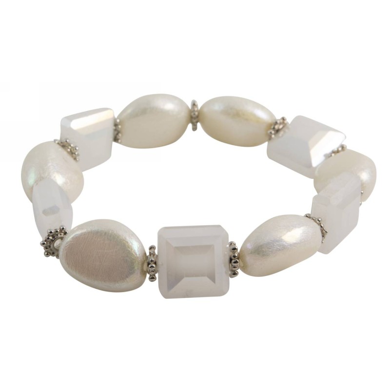 Kostibas 1528-831LA, Βραχιόλι, CCB, Γυαλί, Ασημί/Λευκό