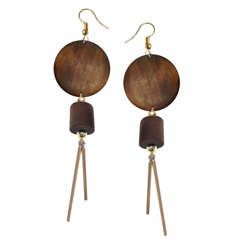 Kostibas 3018-421K, Σκουλαρίκια Κρεμαστά, Wooden, Ξύλο, ΤΕ, Καφέ 