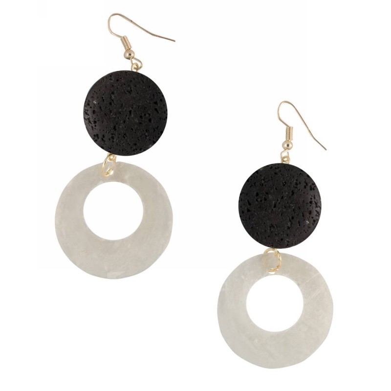 Kostibas 3015-861LA, Σκουλαρίκια Κρεμαστά, Κοχύλι, ΤΕ, Μαύρο/Λευκό  