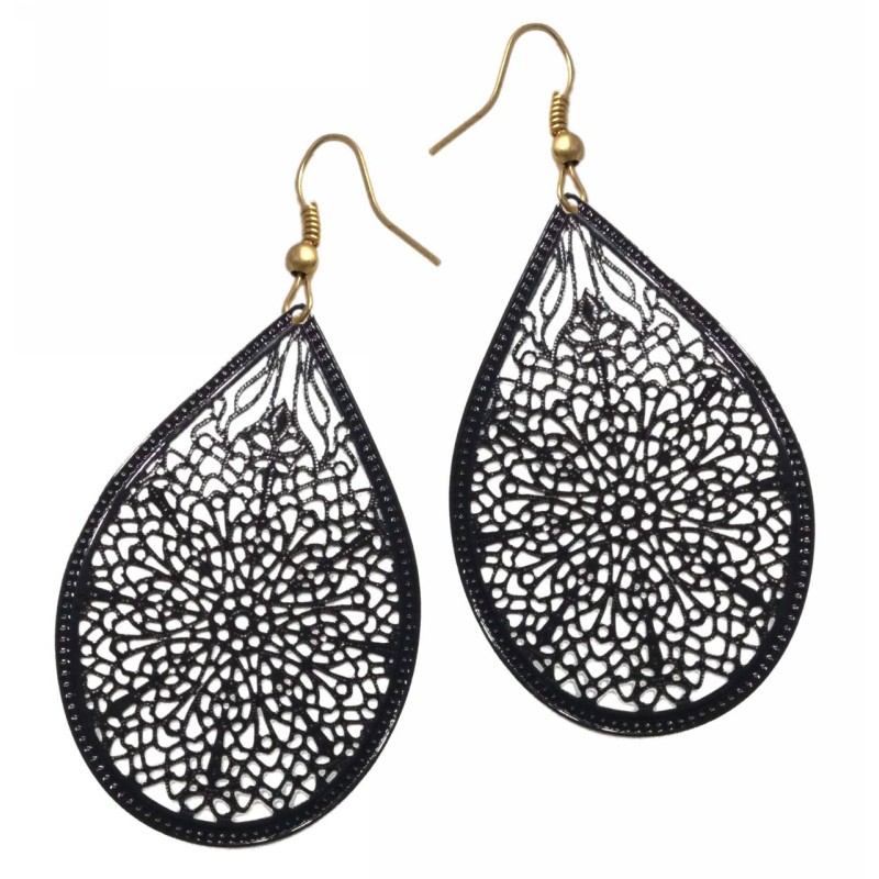 Kostibas 3012-618M, Σκουλαρίκια, Φιλιγκράν, Μεταλλικό, ΤΕ, Μαύρο 