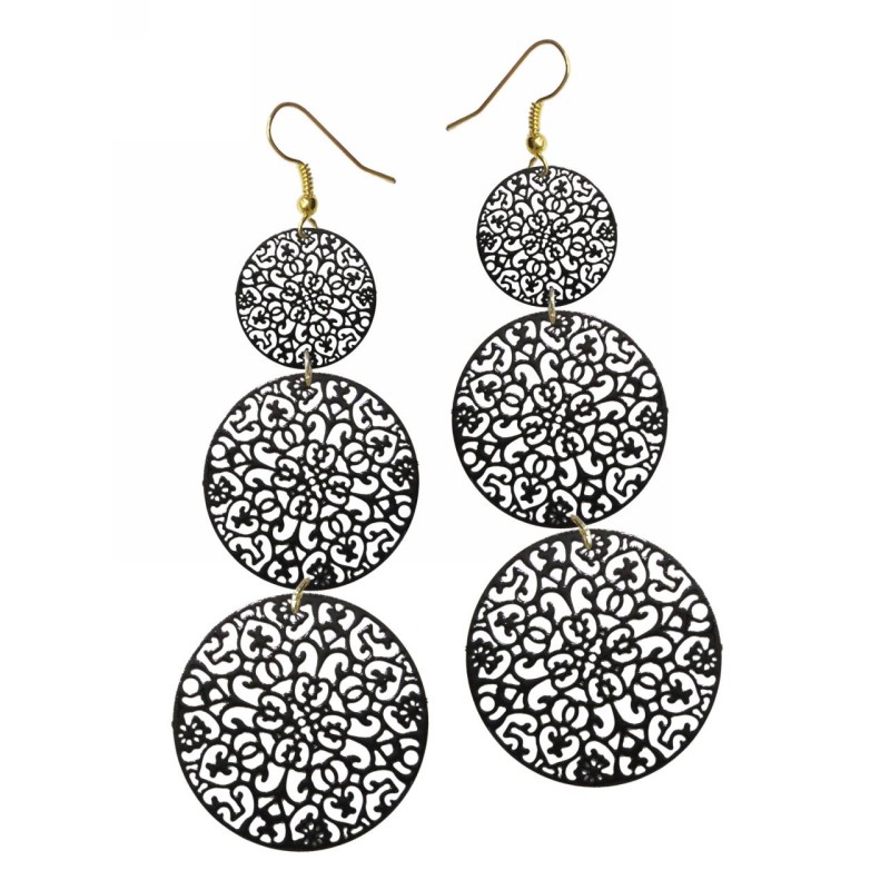 Kostibas 3012-609M, Σκουλαρίκια, Φιλιγκράν, Μεταλλικό, ΤΕ, Μαύρο 