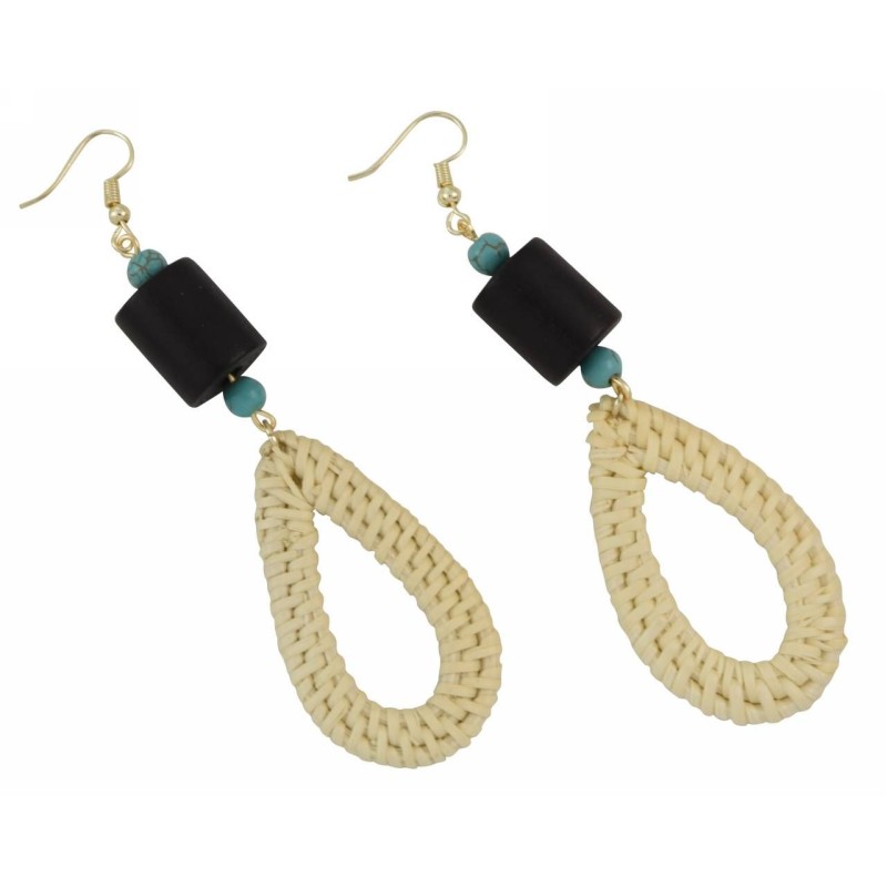 Kostibas 3018-806ME, Σκουλαρίκια, Ψάθινο, Ξύλο, ΤΕ, Εκρού 