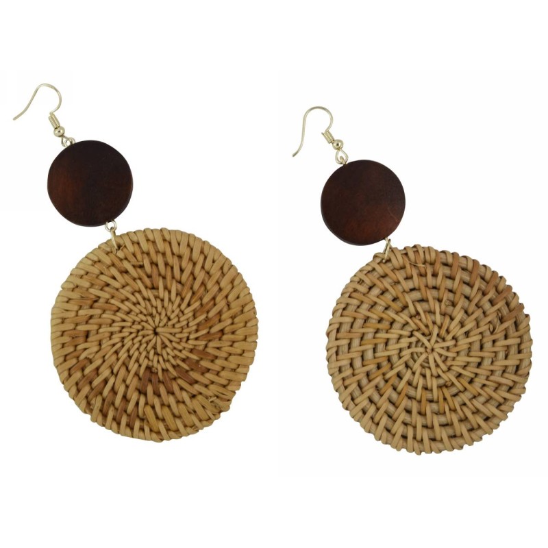 Kostibas 3018-803KK, Σκουλαρίκια, Ψάθινο, Ξύλο, ΤΕ, Καφέ 